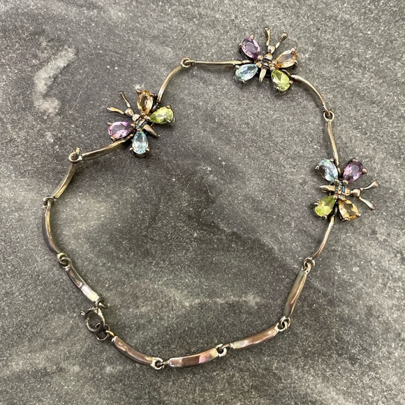 Vintage Sterling Silver Butterfly Gemstone Bracelet - Picture 1 of 10